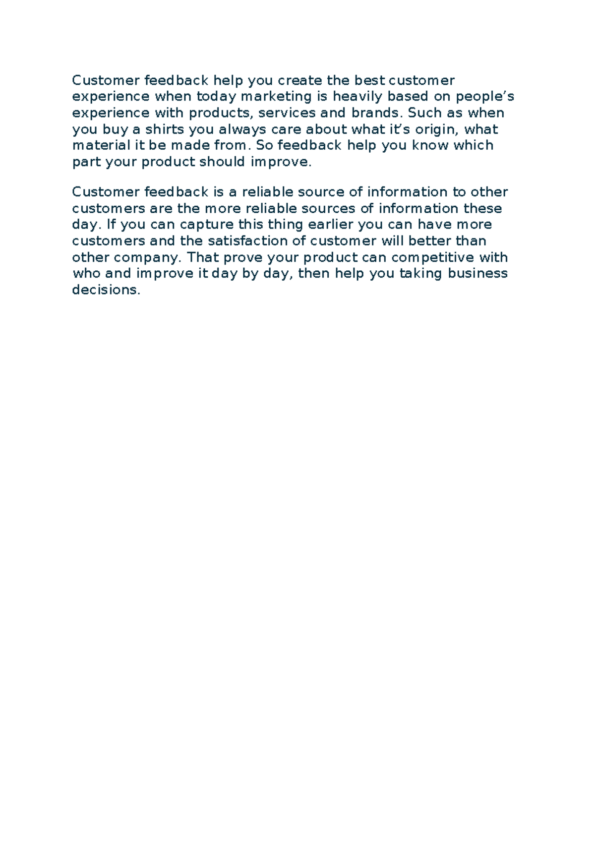 Leveraging Customer Feedback for Enhanced Experience in Marketing - Studocu