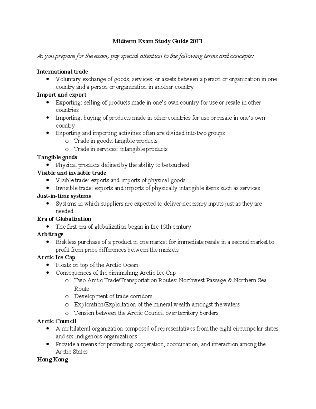 MGT4478 - Midterm Exam Study Guide on International Trade Concepts ...