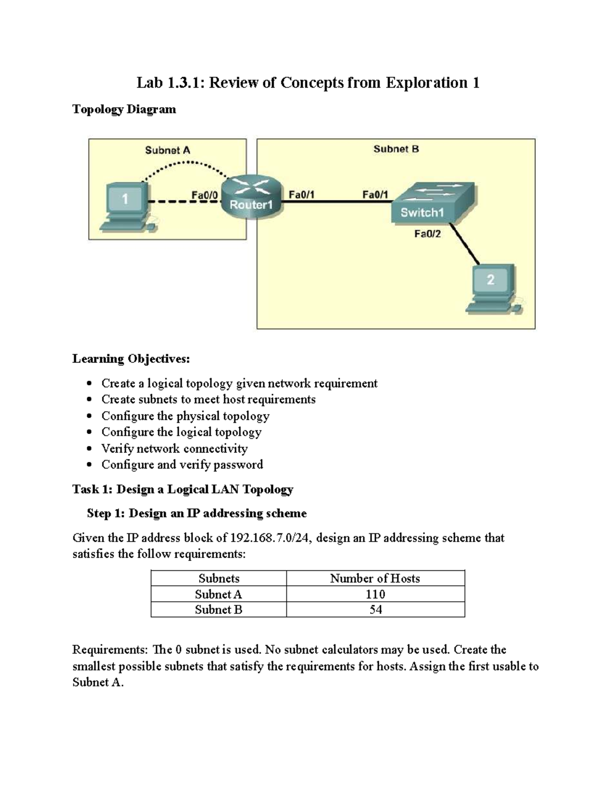 Lab 1.3.1: Logical Topology Design and Network Configuration - Studocu