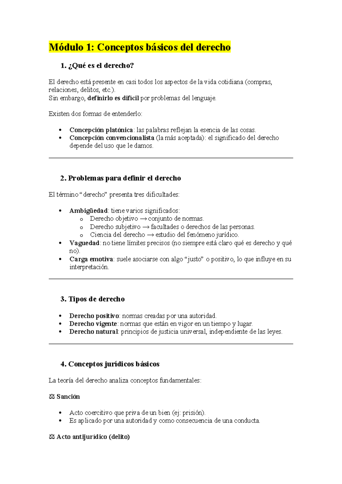 Resumen del Módulo 1: Conceptos Básicos del Derecho 1 - Studocu