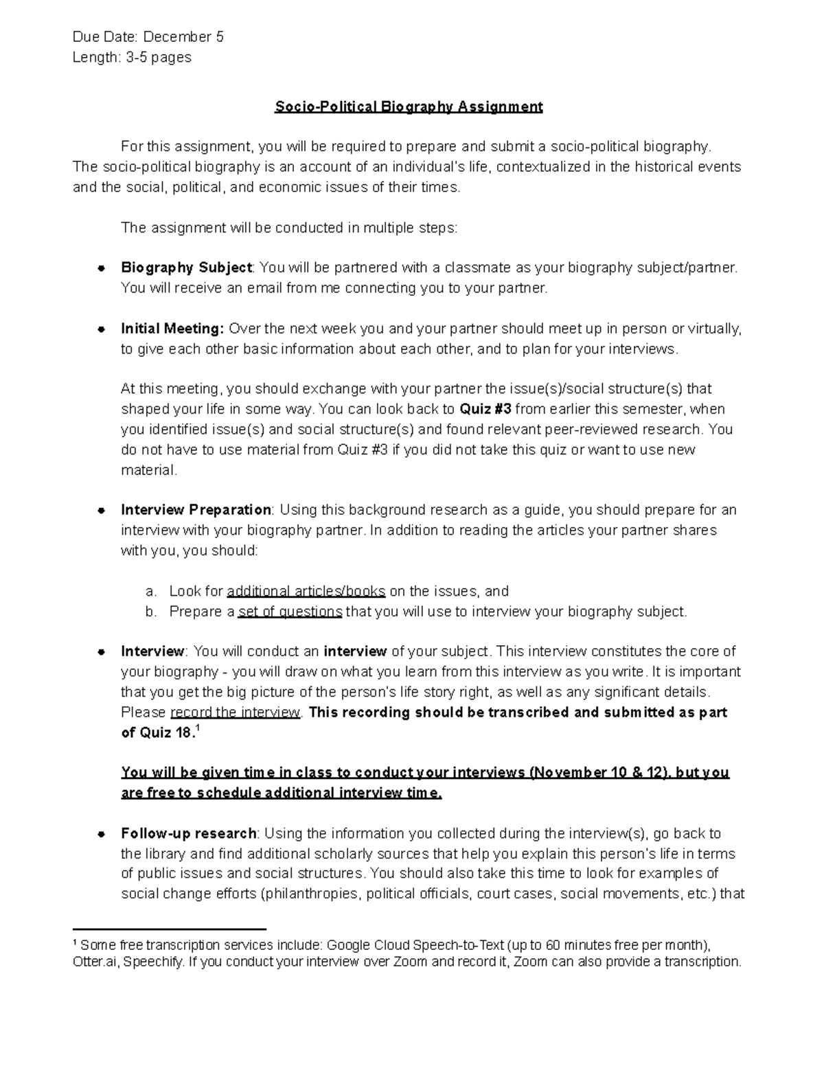 HDEV 100: Socio-Political Biography Assignment Guidelines - Studocu