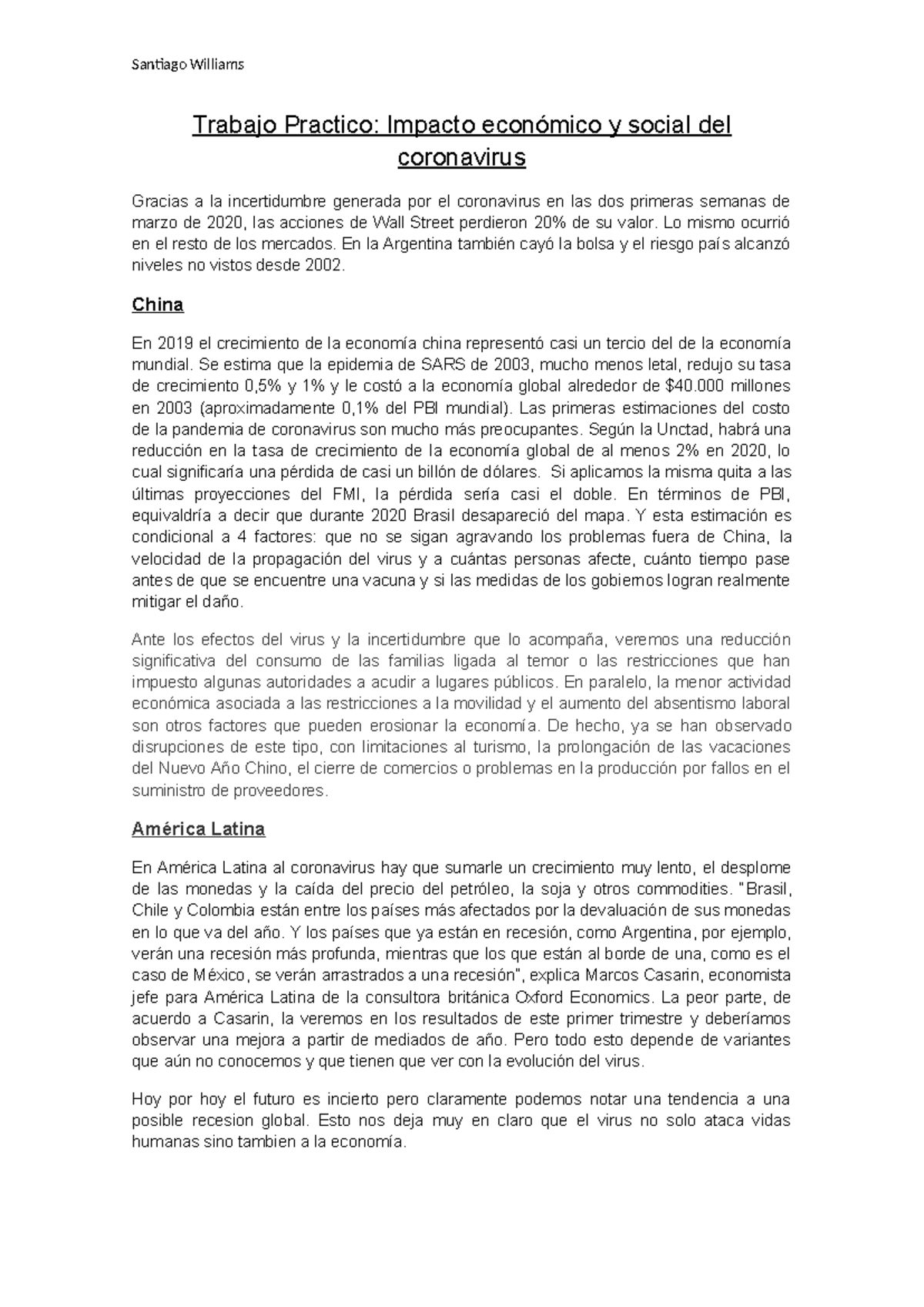 Trabajo Practico economico financiero - Santiago Williams Trabajo ...