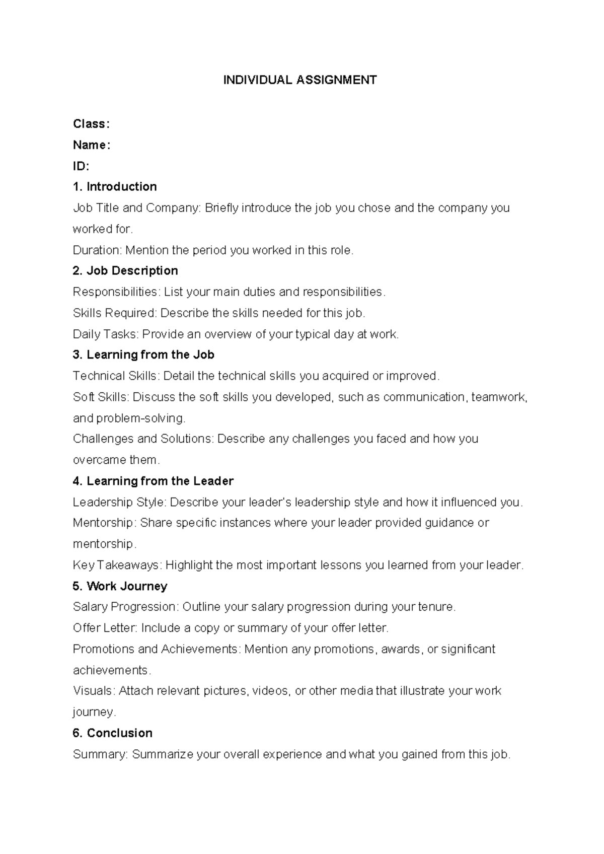 INDIVIDUAL ASSIGNMENT: Job Experience Reflection Report - Studocu