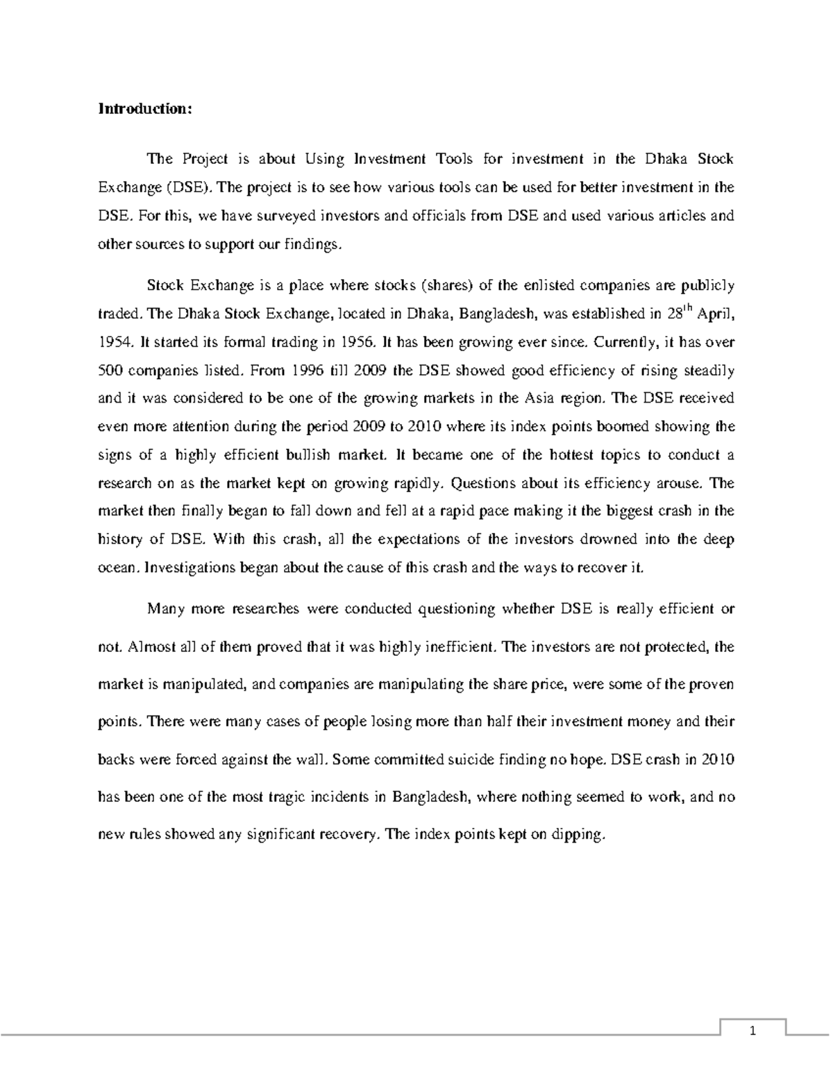 Project on Stock Market (DSE) - Introduction: The Project is about ...