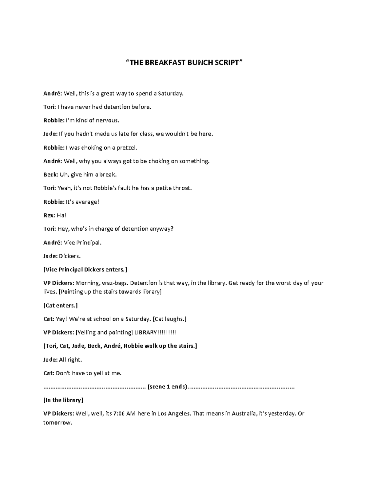 THE Breakfast Bunch Detention Script (Scene Play) - Studocu