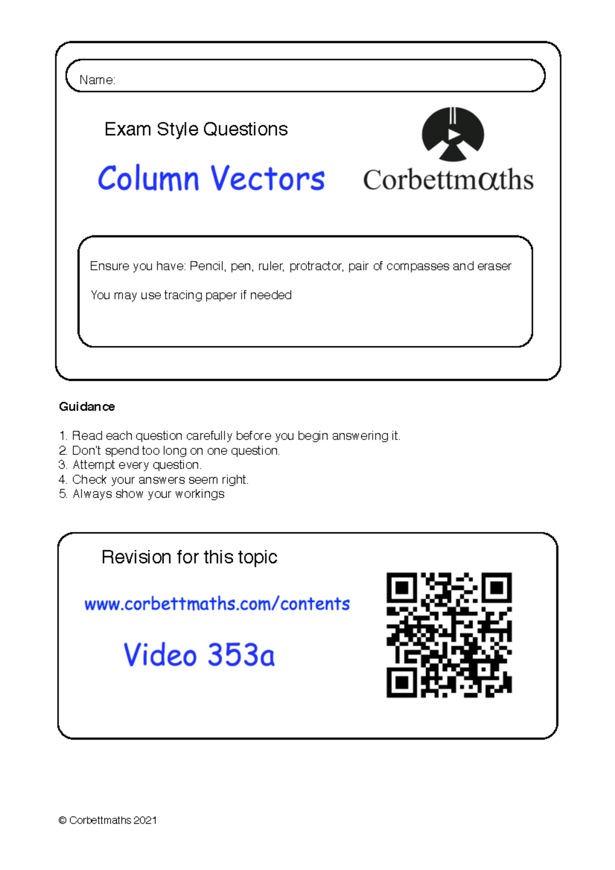 Column Vectors Practice Questions - Exam Style Guide - Studocu