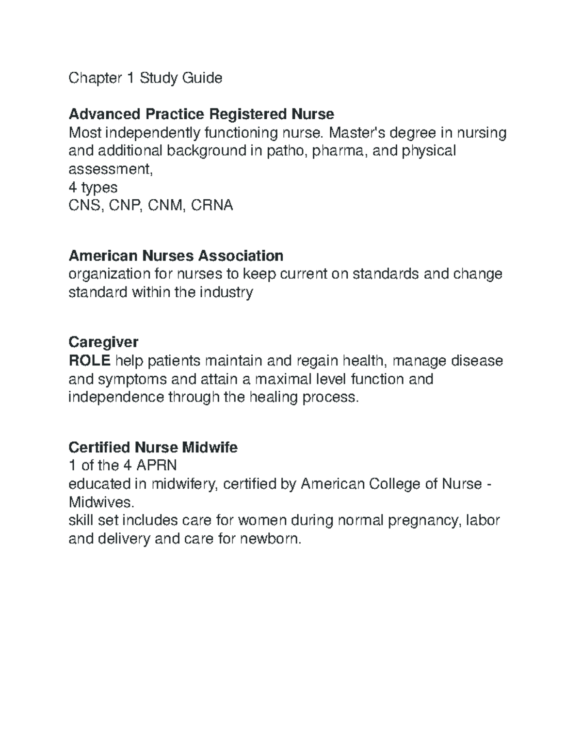 NUR 101 Chapter 1 Study Guide: Nursing Fundamentals and Practices - Studocu