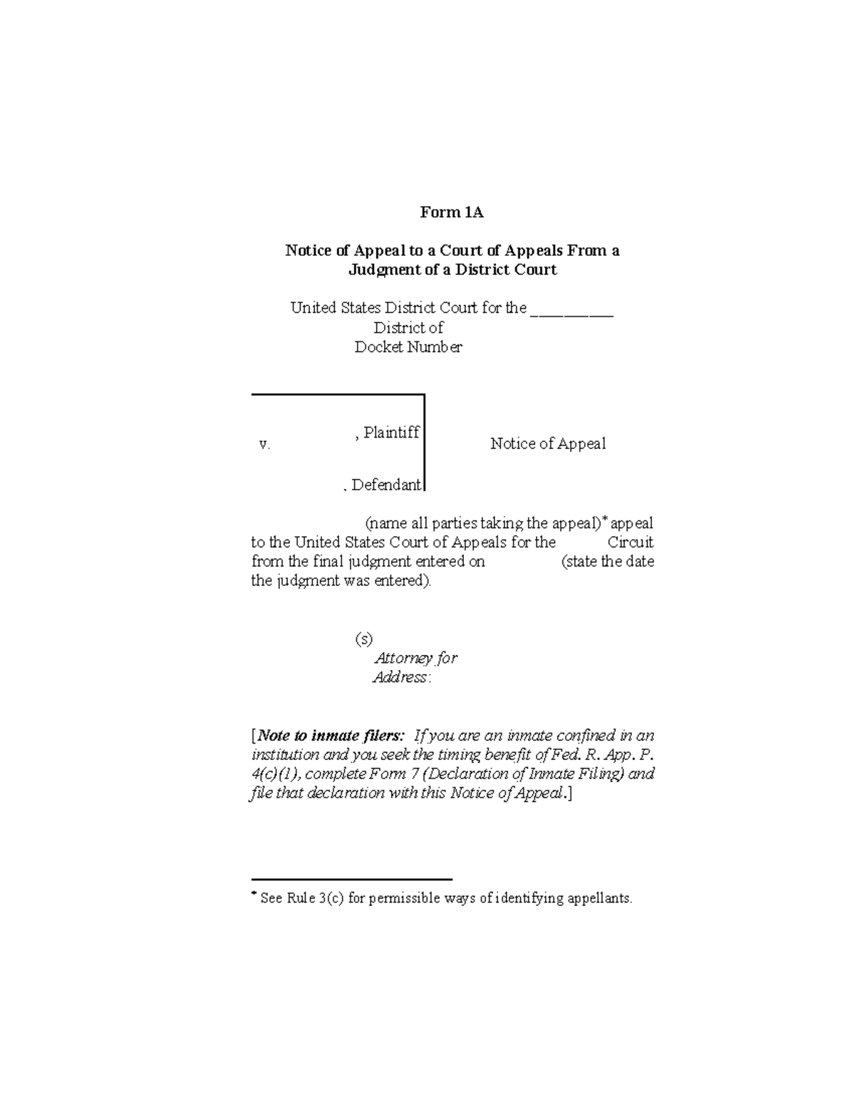 COA-1 Notice of Appeal Template for District Court Judgments - Studocu