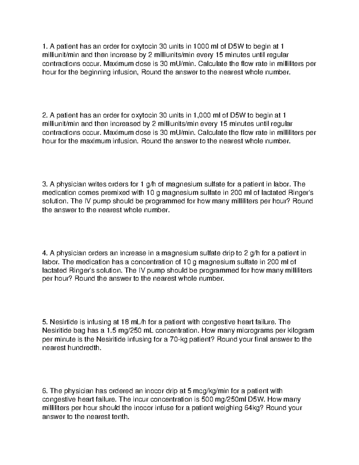 Math Final Review Practice Questions for Nursing (NUR 101) - Studocu