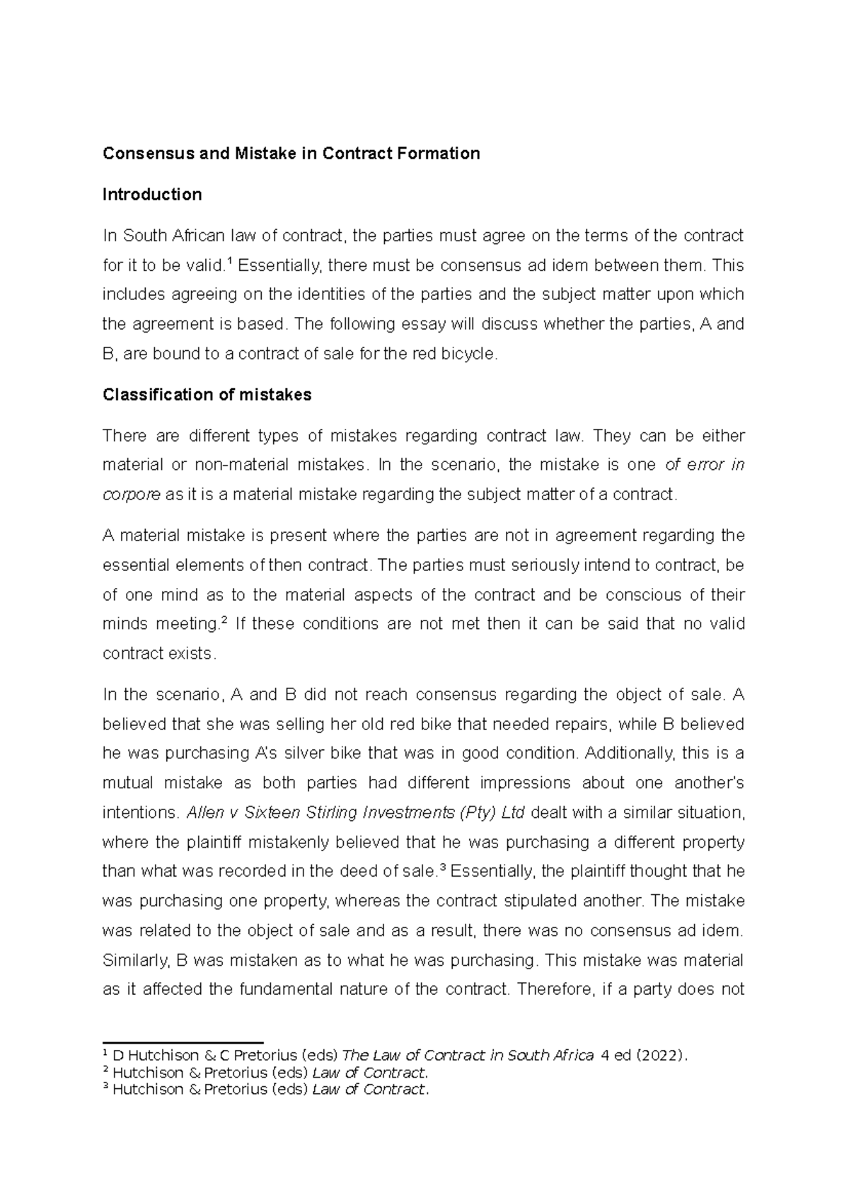 Contract Law Analysis: Consensus and Mistakes in SA Law (Tut2) - Studocu
