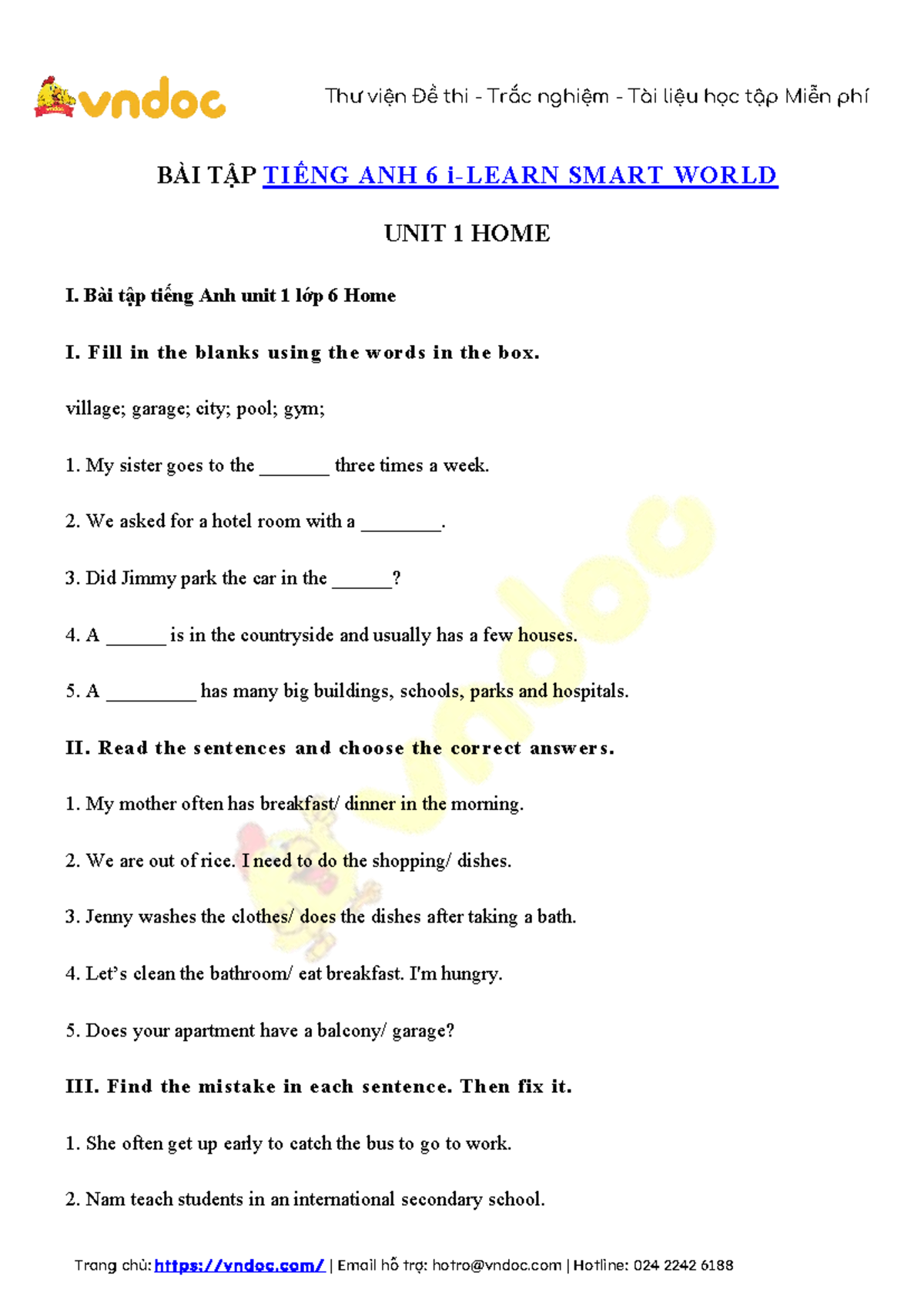 Bài Tập Tiếng Anh Unit 1 Lớp 6: Home - iLearn Smart World - Studocu