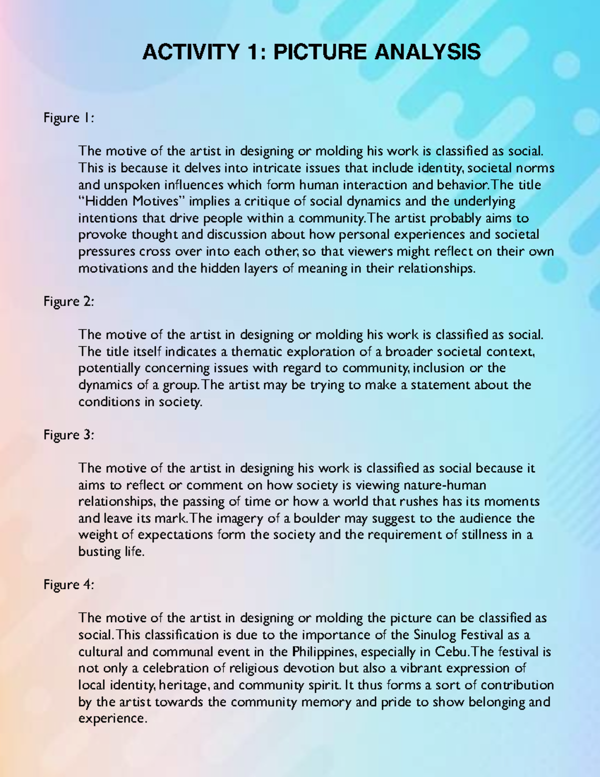 AA Activity 1: Social Motives in Picture Analysis - Studocu