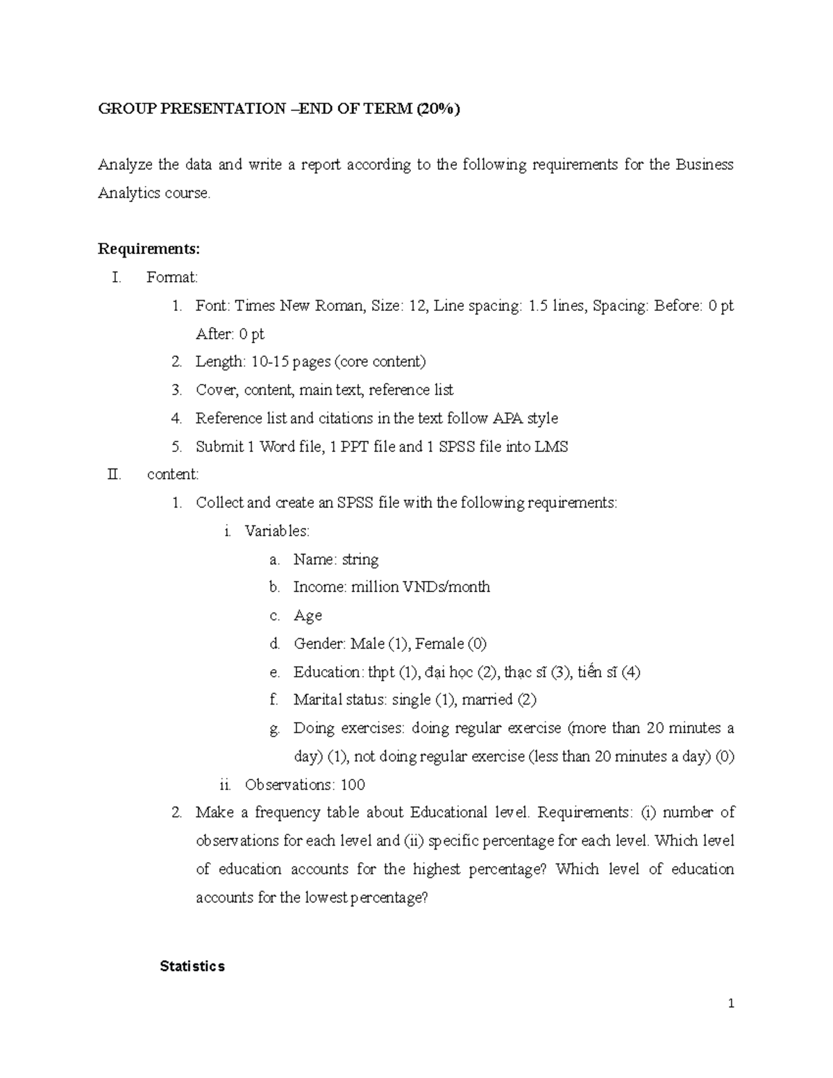 Group Presentation Report for Business Analytics Course (20%) - Studocu