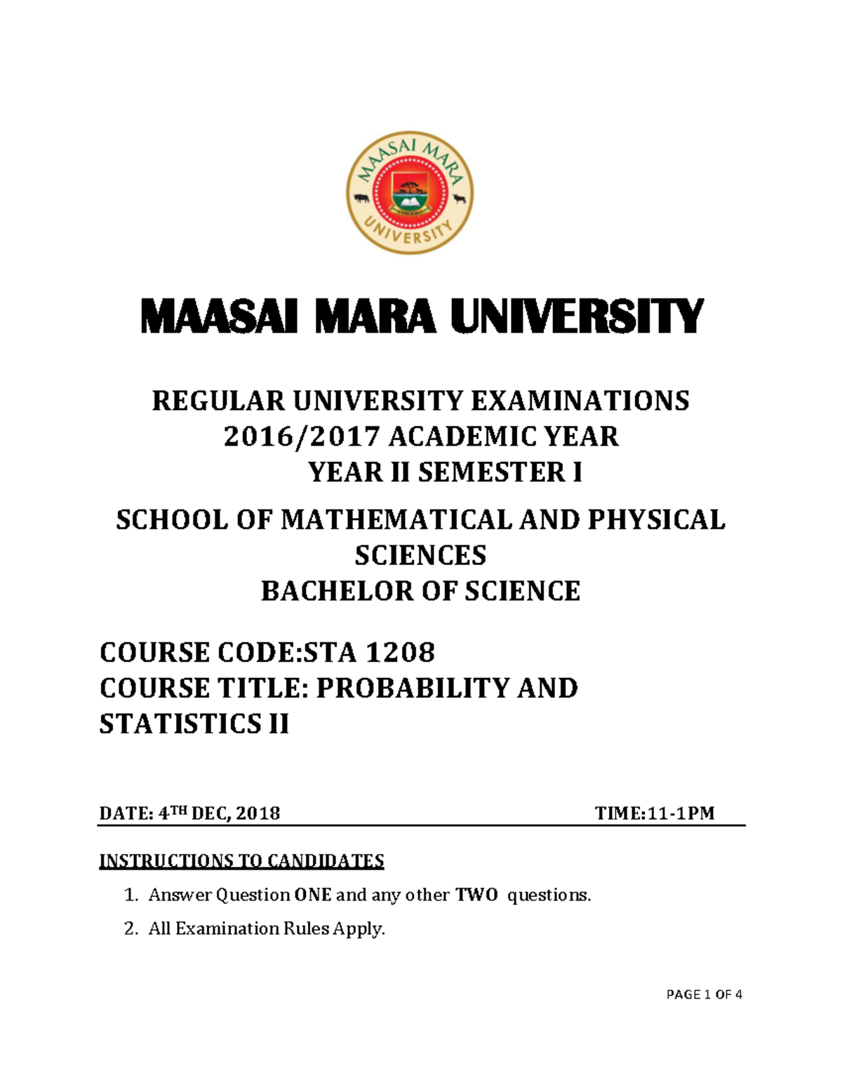 STA 1208 Final Exam Notes on Probability and Statistics II - Studocu