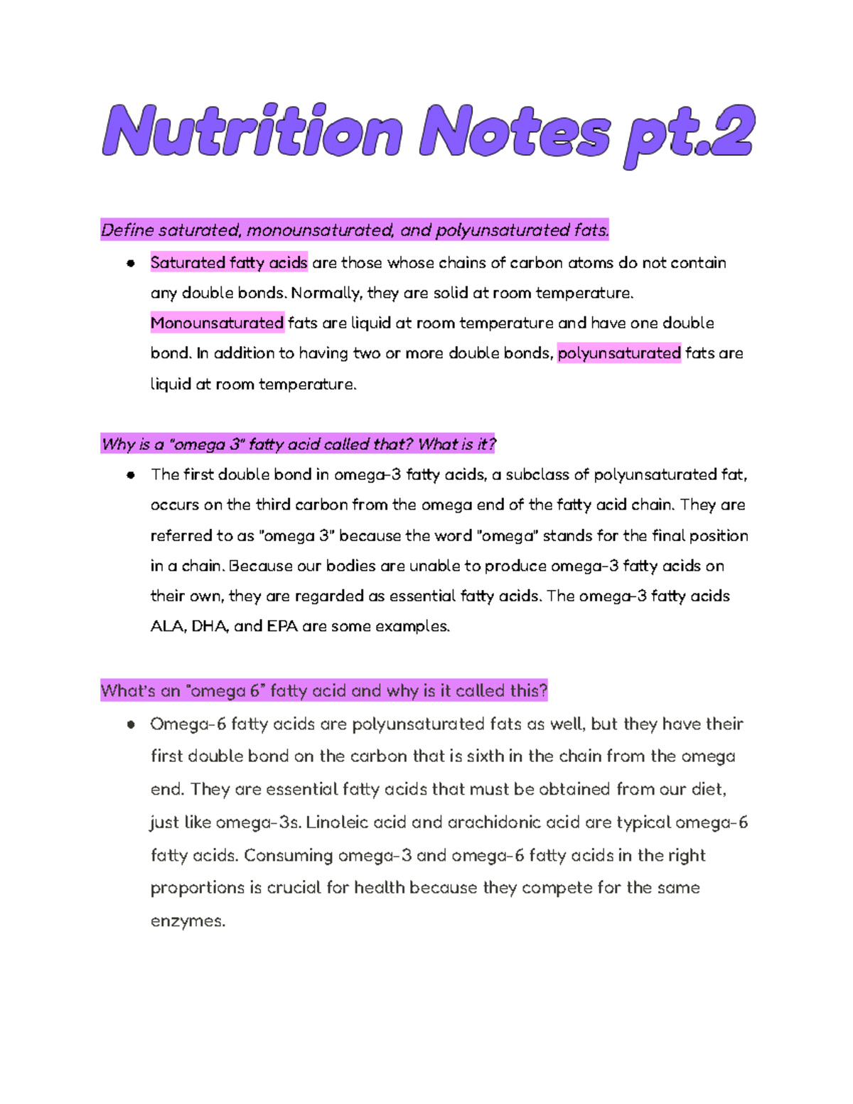 Nutritional Notes on Fats and Essential Fatty Acids - Studocu