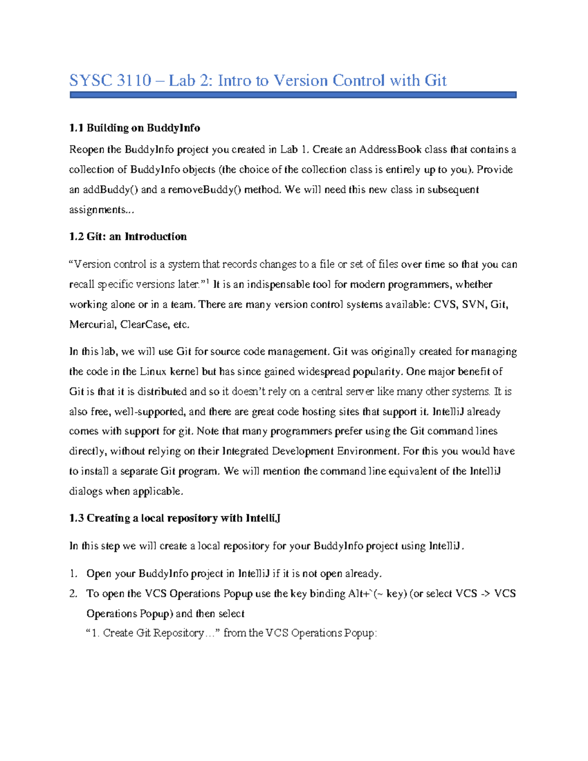 Lab2 - Lab info - SYSC 3110 – Lab 2: Intro to Version Control with Git ...