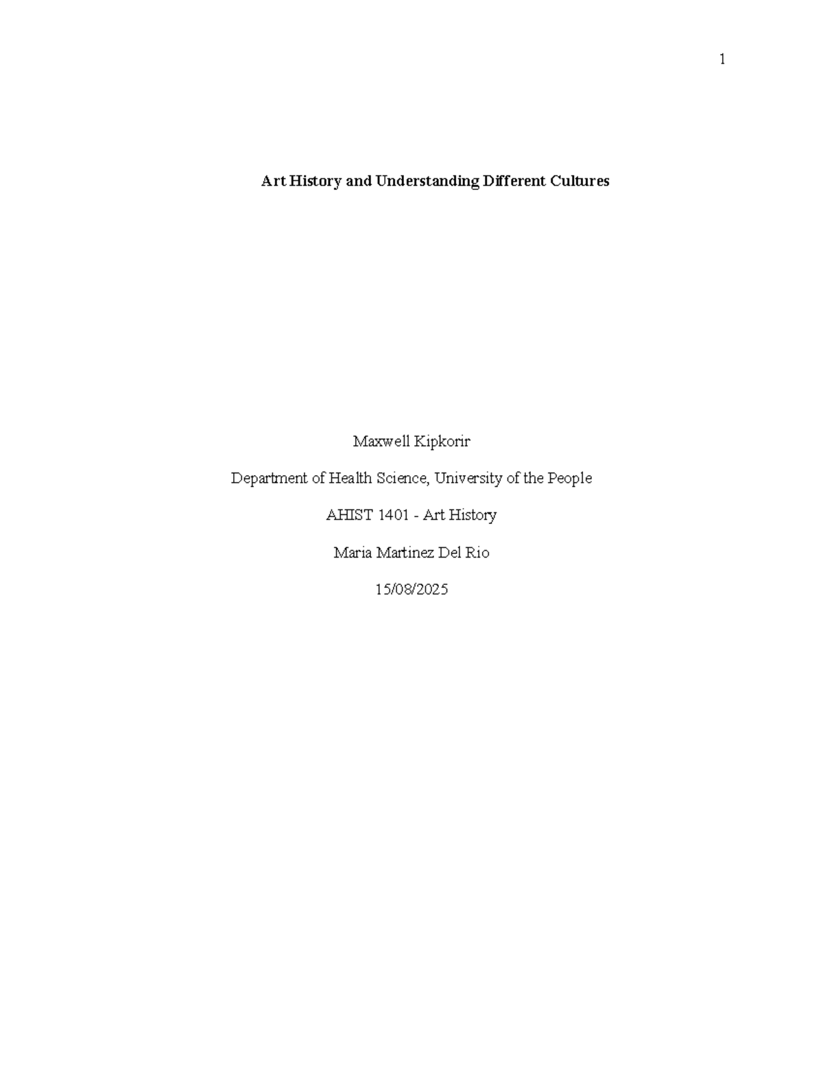 Max AHIST 1401 - Art History and Cultural Understanding Journal - Studocu