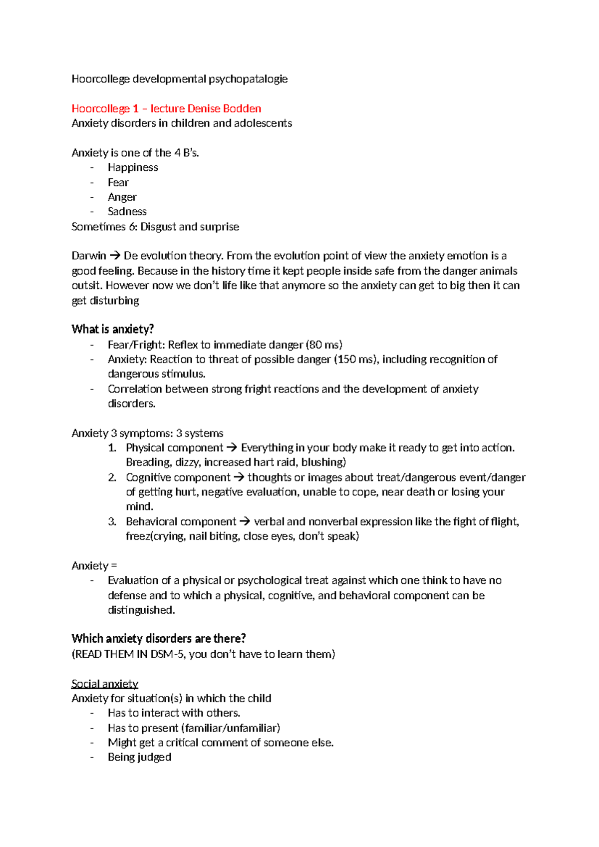 Hoorcollege Developmental Psychopathology: Anxiety & Depression ...