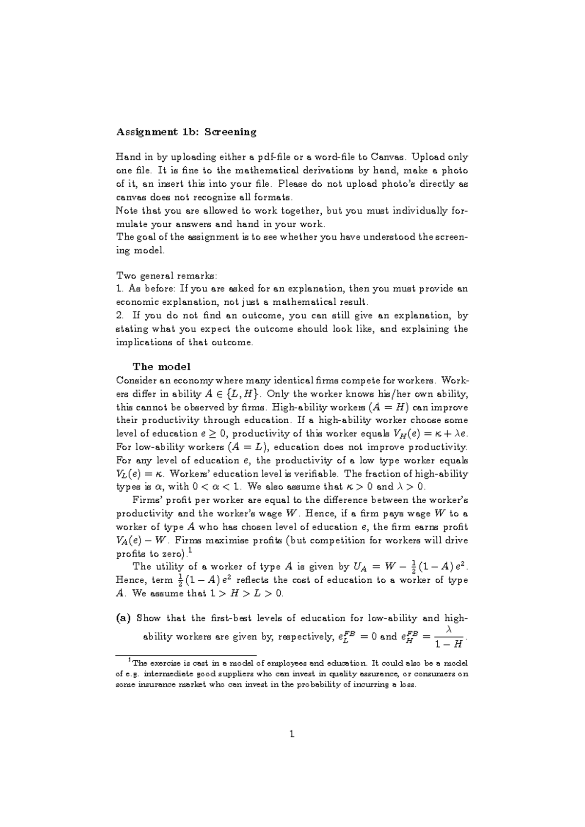 Assignment 1b: Screening Model Analysis and Solutions - Studeersnel