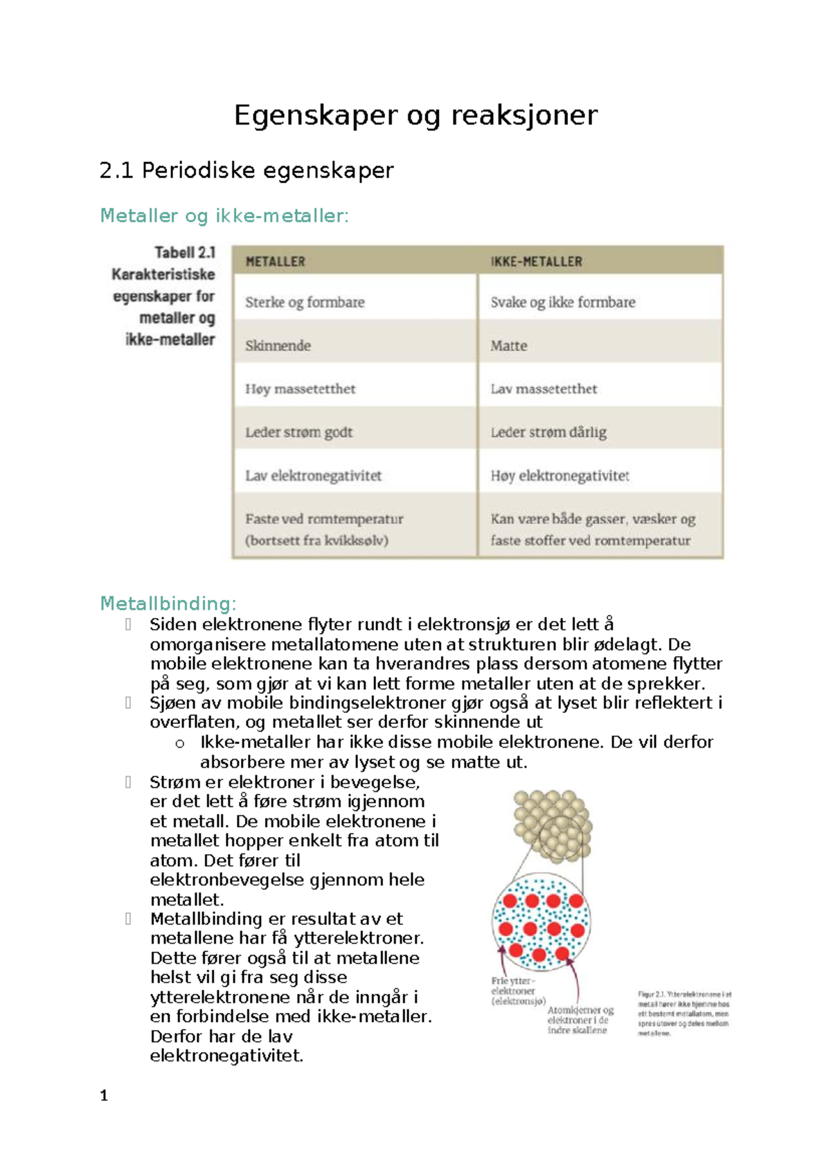 Kap. 2 Egenskaper og Reaksjoner: Periodiske Egenskaper og Metallbinding ...
