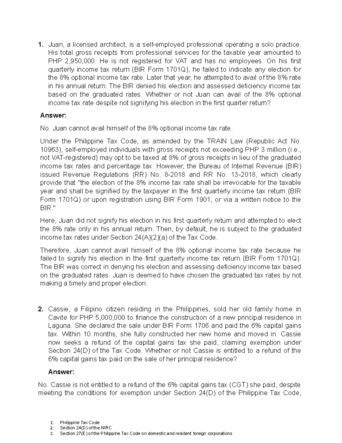 Philippine Tax Code Insights: Income Tax Rates & Exemptions - Studocu