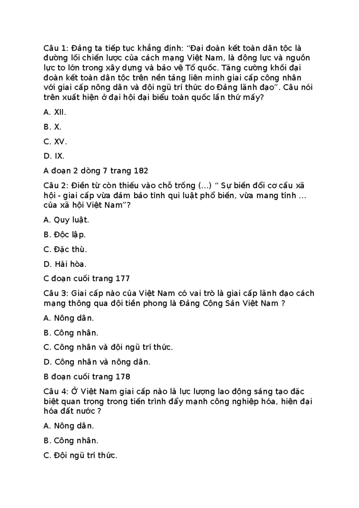 Câu hỏi và đáp án Chương 5 - FDFG: Đoàn kết toàn dân tộc và giai cấp ...