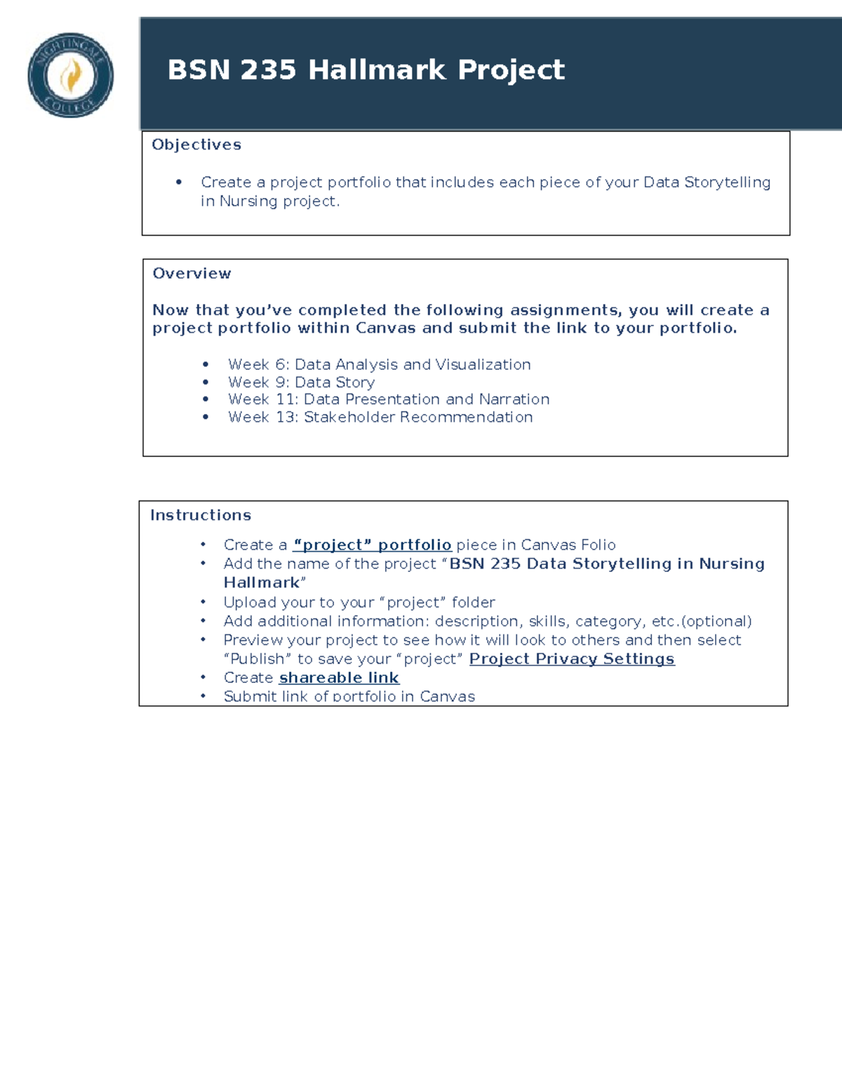 BSN 235 Data Storytelling Project Portfolio Guidelines - Studocu