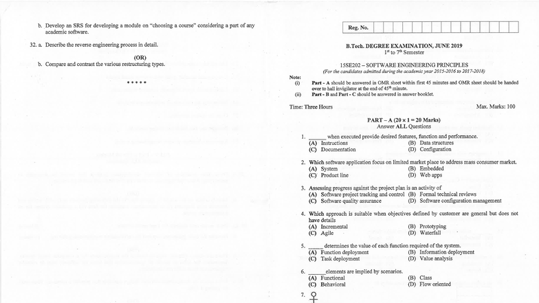 15SE202 Software Engineering Principles Exam Paper - June 2019 - Studocu