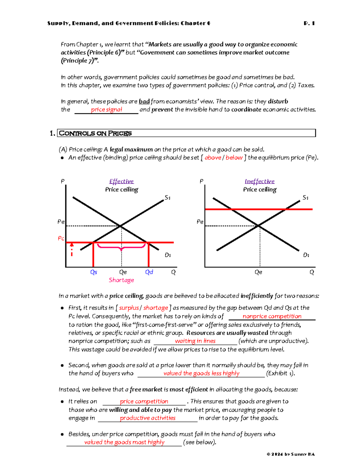 Microeconomics Chapter 6 - From Chapter 1, we learnt that “Markets are ...