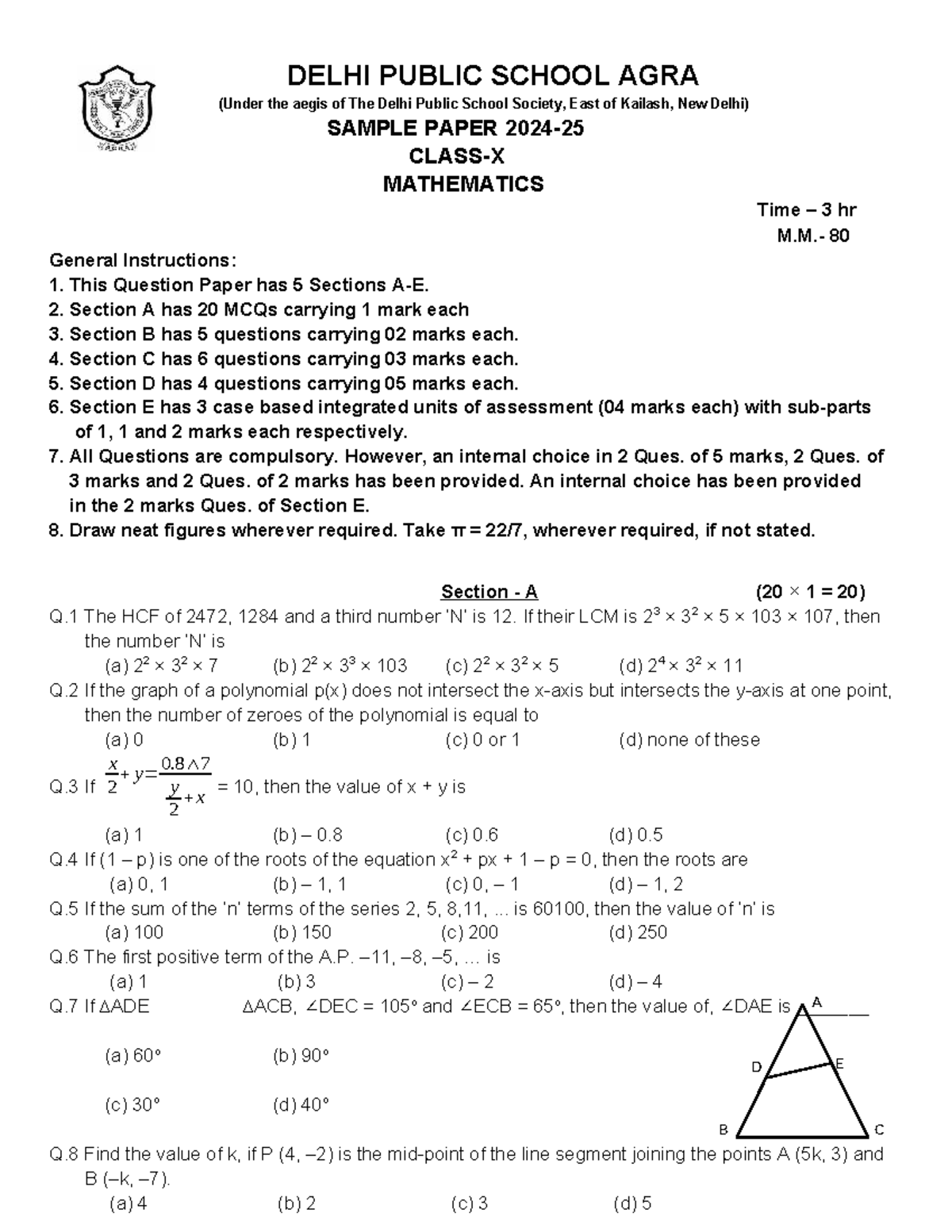 20251204 XMathematics Sample Paper - Comprehensive Review - Studocu