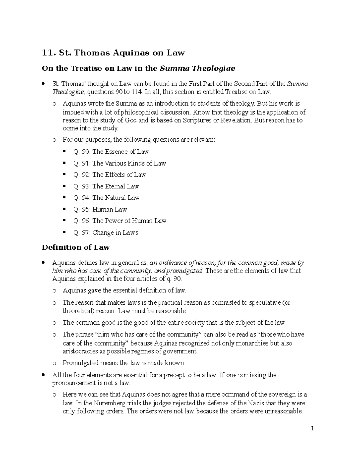 11 Thomas Aquinas on Natural Law - 11. St. Thomas Aquinas on Law On the ...