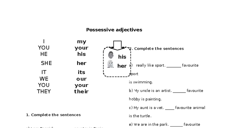 Possessive Adjectives Practice Exercises (ENG 101) - Studocu
