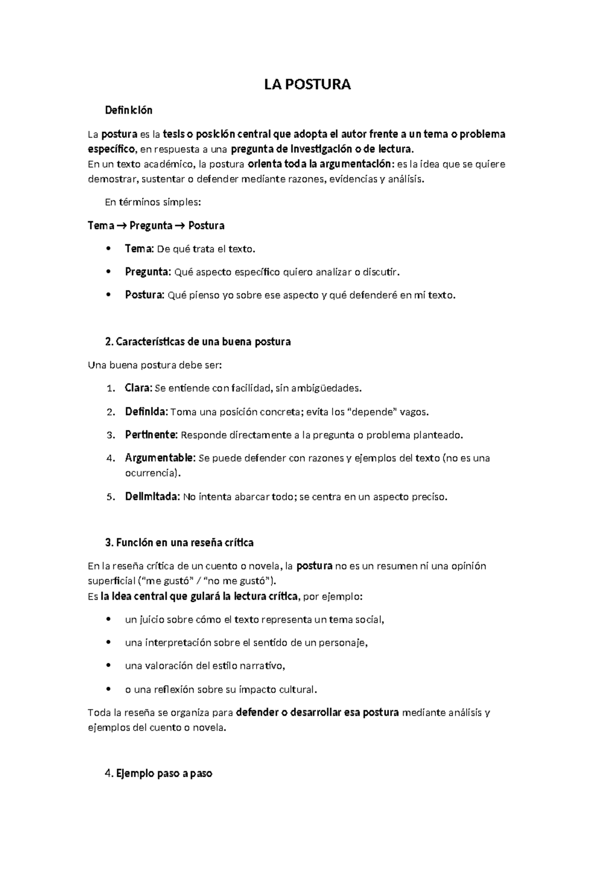 GUÍA PARA LA POSTURA: Análisis Crítico de "Calixto Garmendia" - Document Preview