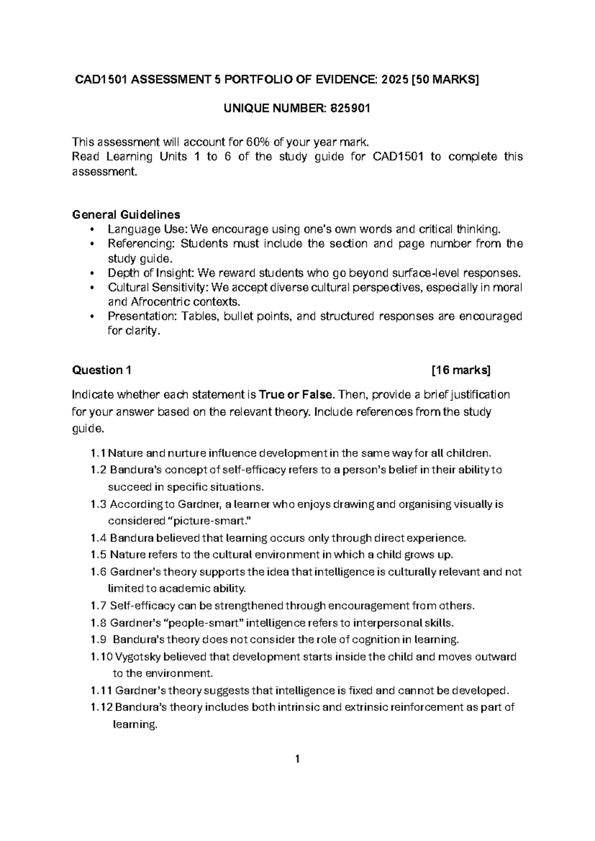 CAD1501 Assessment 5 Portfolio of Evidence: 2025 Guide and Criteria ...