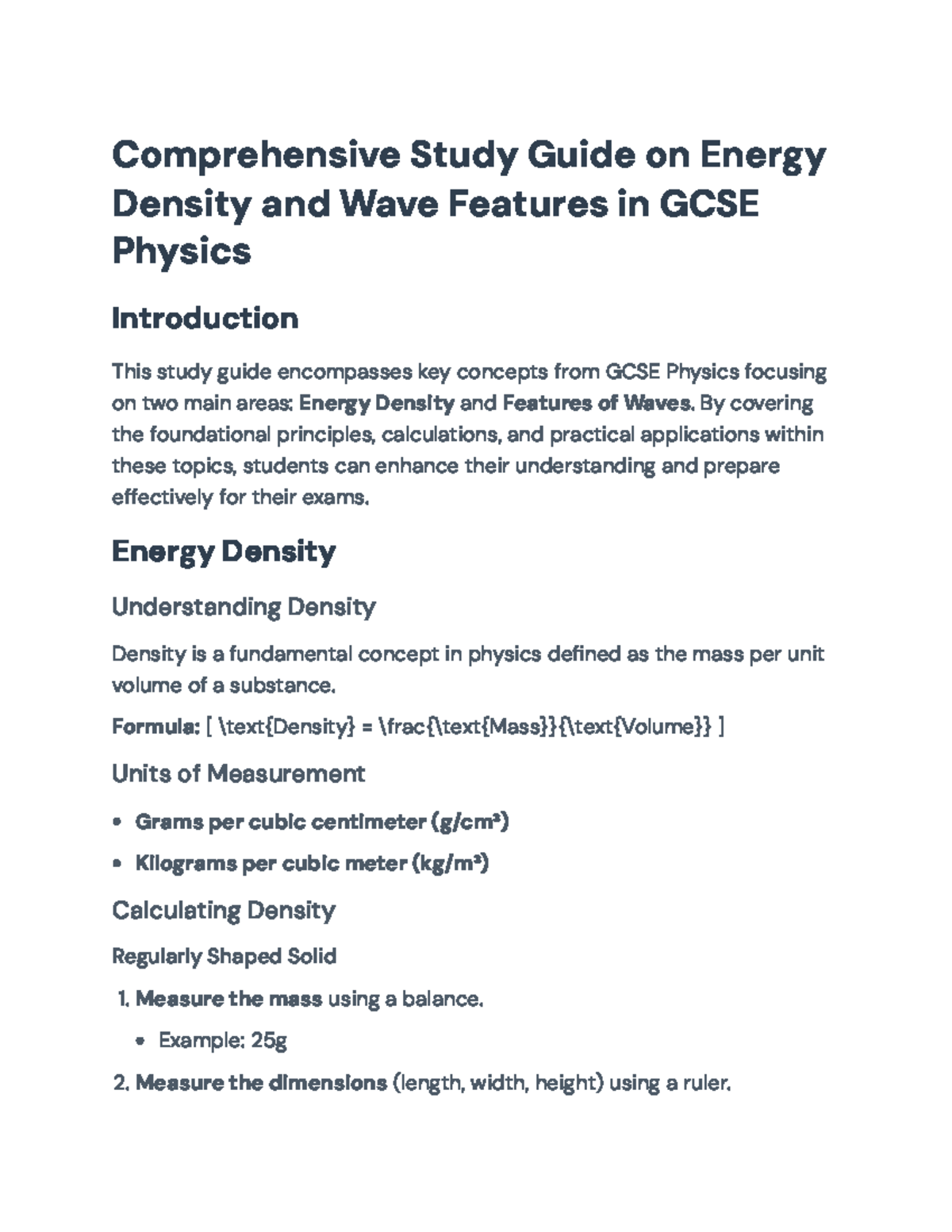 GCSE Physics Study Guide: Energy Density & Wave Features ...