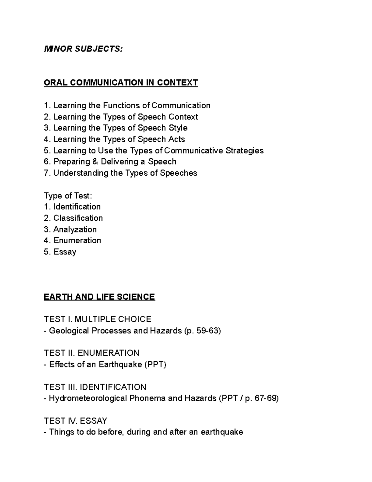 Grade 11 First SEM Finals Pointers - MINOR SUBJECTS: ORAL COMMUNICATION ...