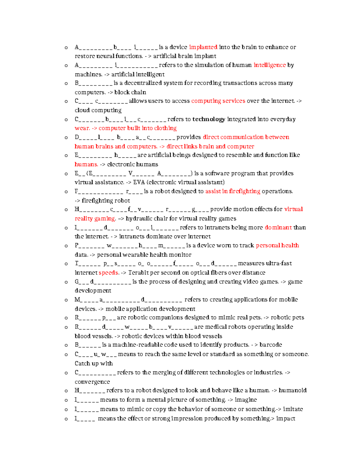Vocabulary Unit 1 - Key Terms in Technology and AI - Studocu