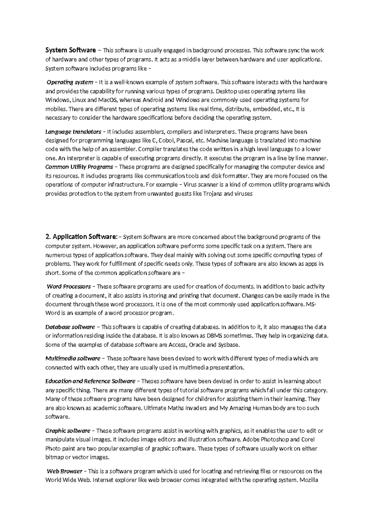 System Software Overview: Types and Functions - Studocu