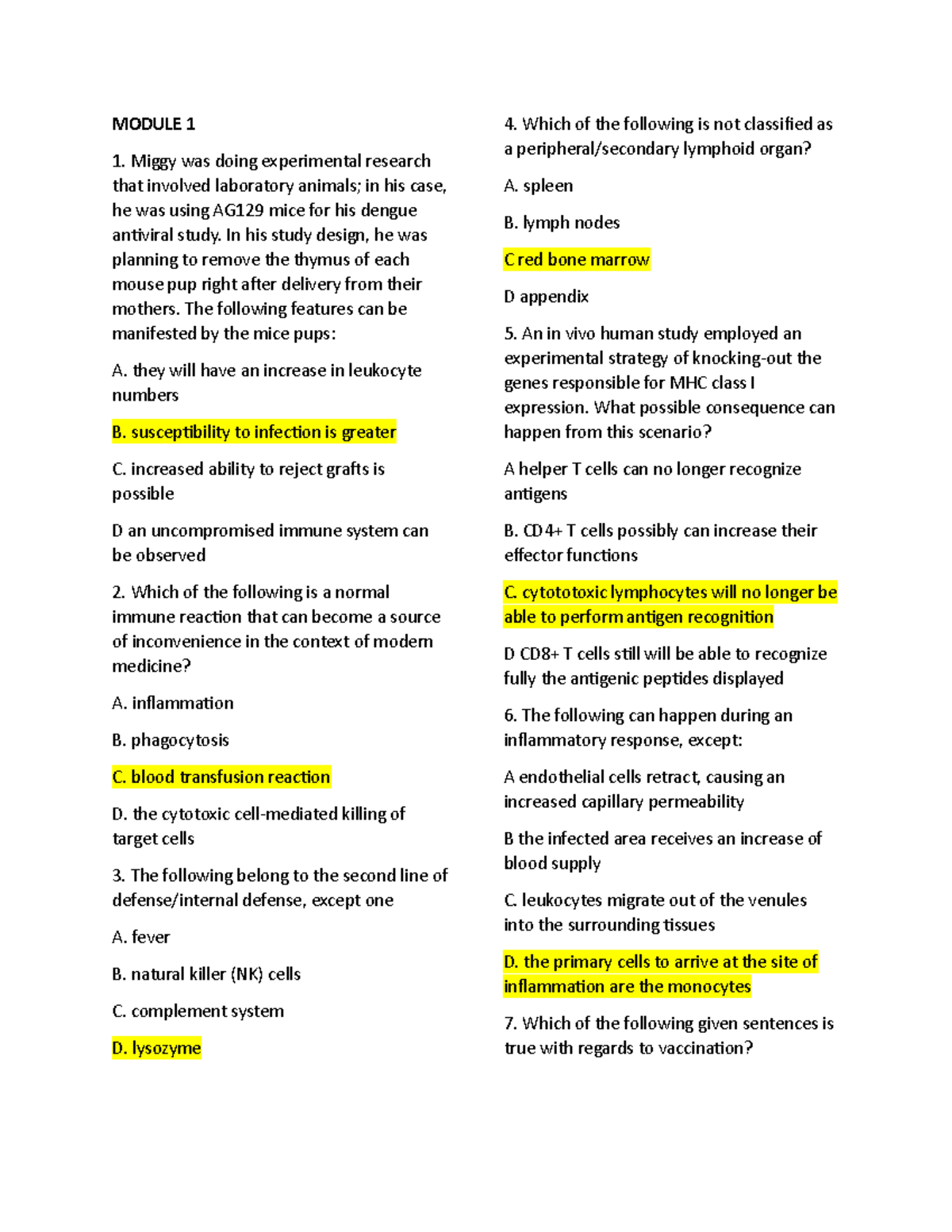 CFU-Immunosero - Immunology Question Practice for Midterms - Studocu