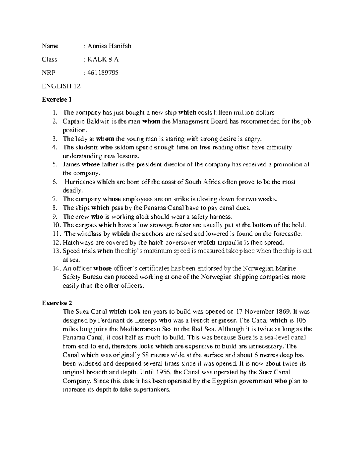 KALK 8A English 12 - Exercises on Sentences and Happiness Research ...