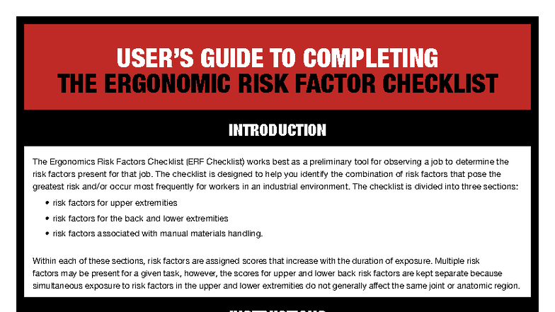Manitoba Ergo Risk Factor Checklist - USER’S GUIDE TO COMPLETING THE ...