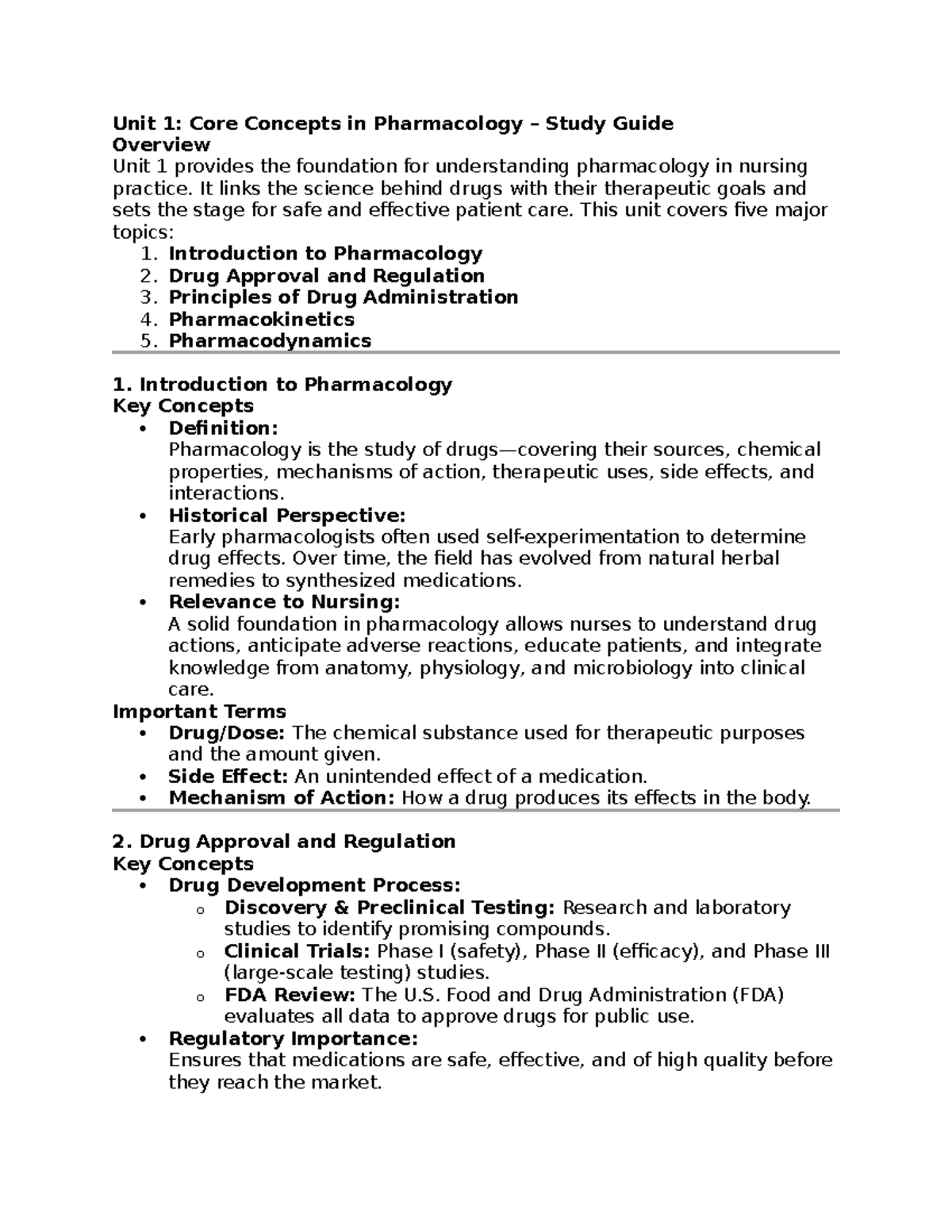 "Pharmacology 101: Comprehensive Study Guide for Unit 1 Concepts" - Studocu