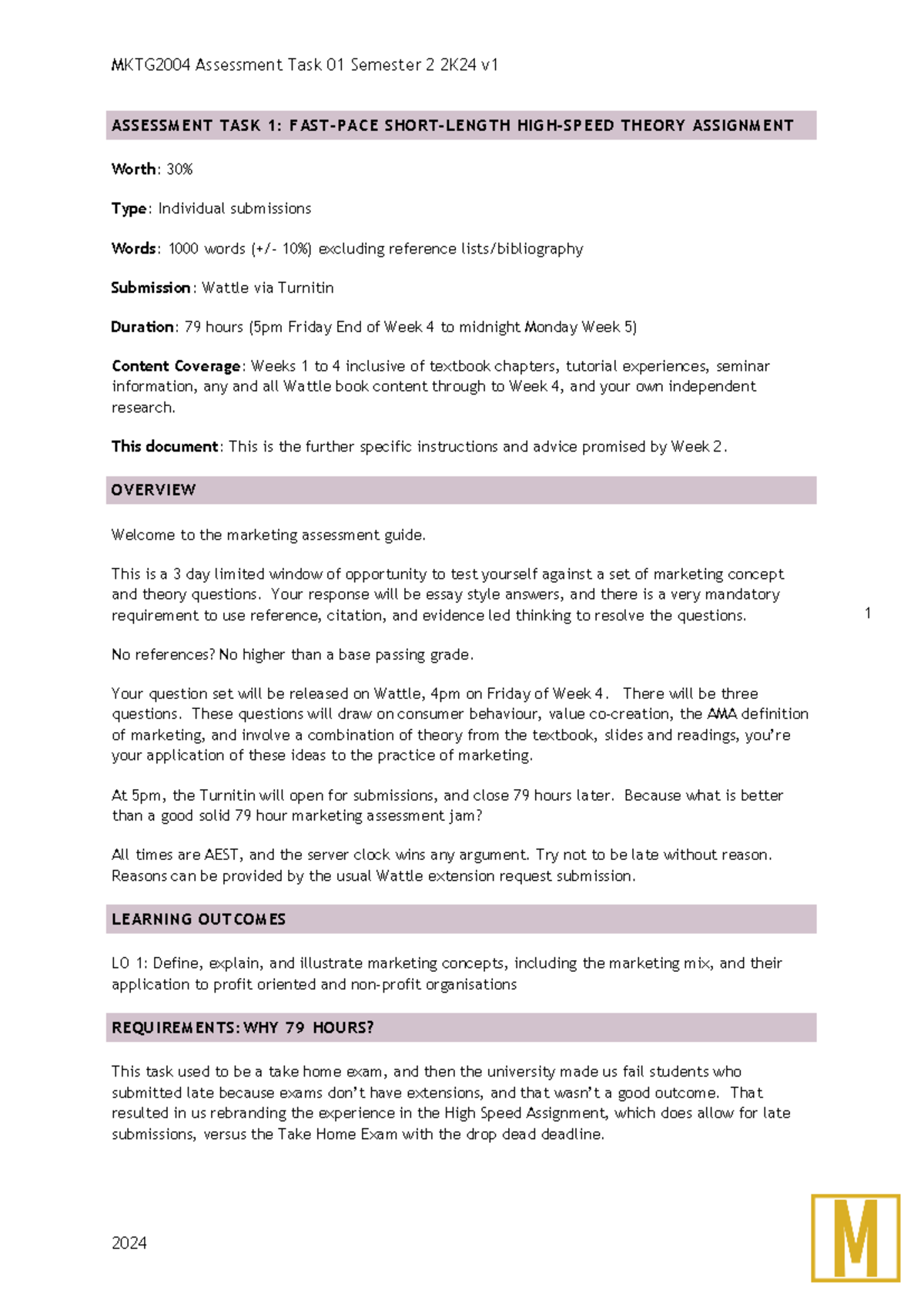 MKTG2004 S2 2024 Assessment Task 01 v1 - 1 ASSESSMENT TASK 1: FAST-PACE ...