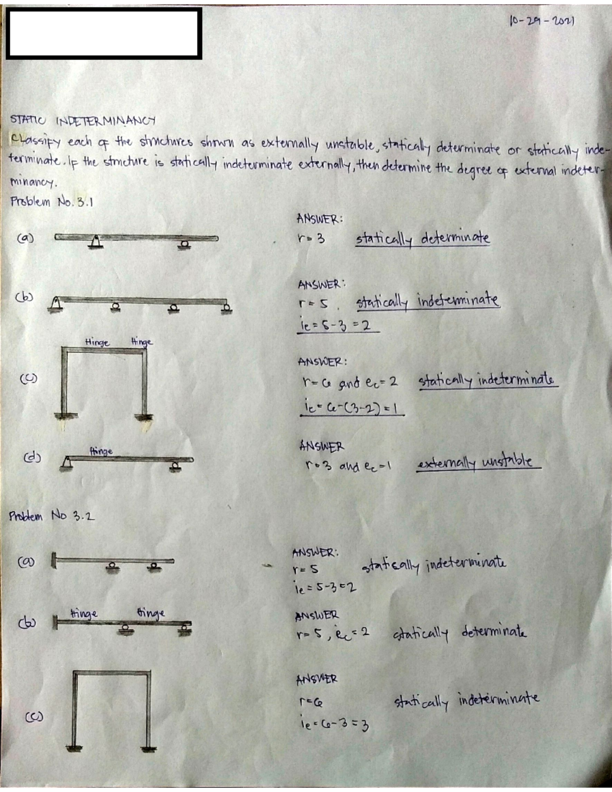 Static Indeterminacy Analysis: Examples and Solutions (ENGR 301) - Studocu