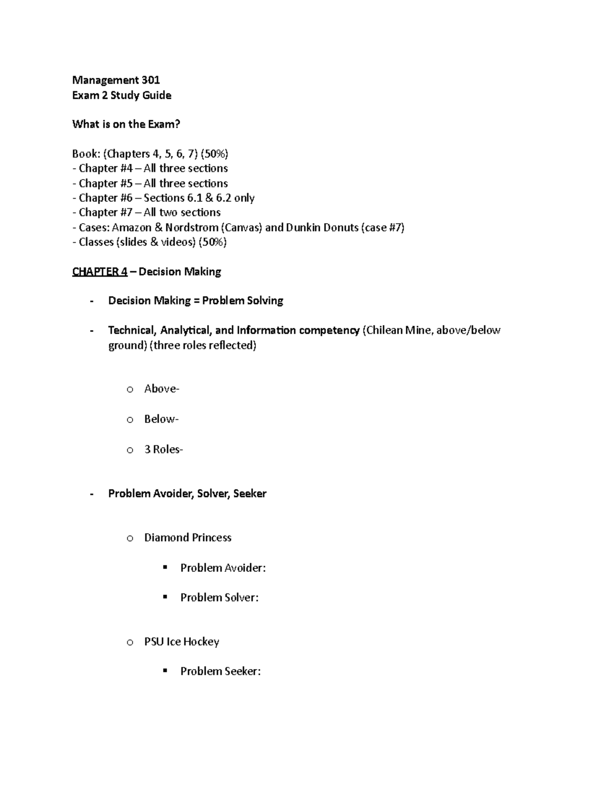Management 301 Exam 2 Comprehensive Study Guide for Key Topics - Studocu