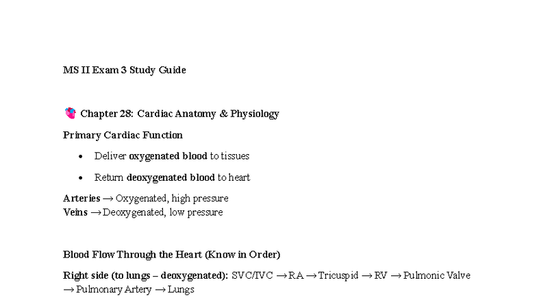 NUR 425 Exam 3 Study Guide: Cardiac Anatomy & Physiology Insights - Studocu