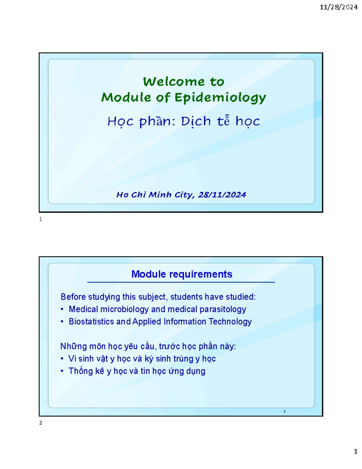 Epidemiology Module Overview & Assessment (Dịch tễ học) - 11/28/2024 ...