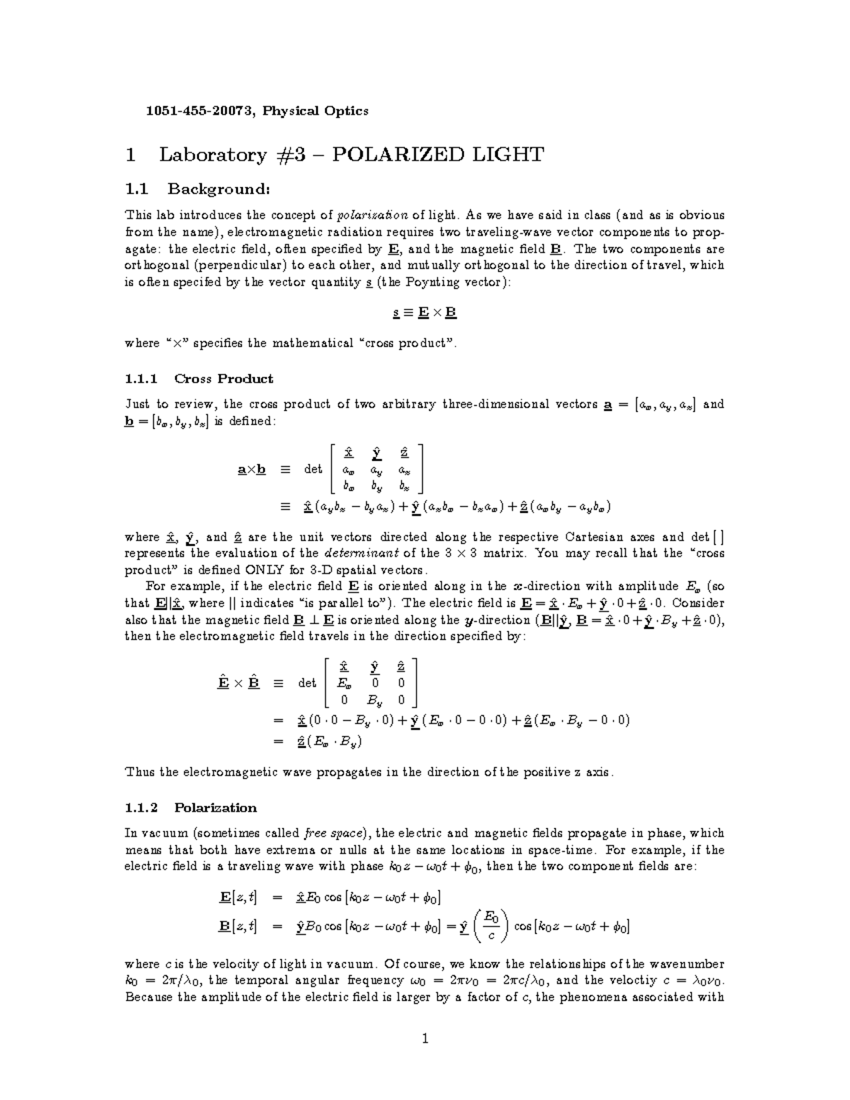 Lab 3: Polarization of Light - Physical Optics 1 Experiment - Studocu