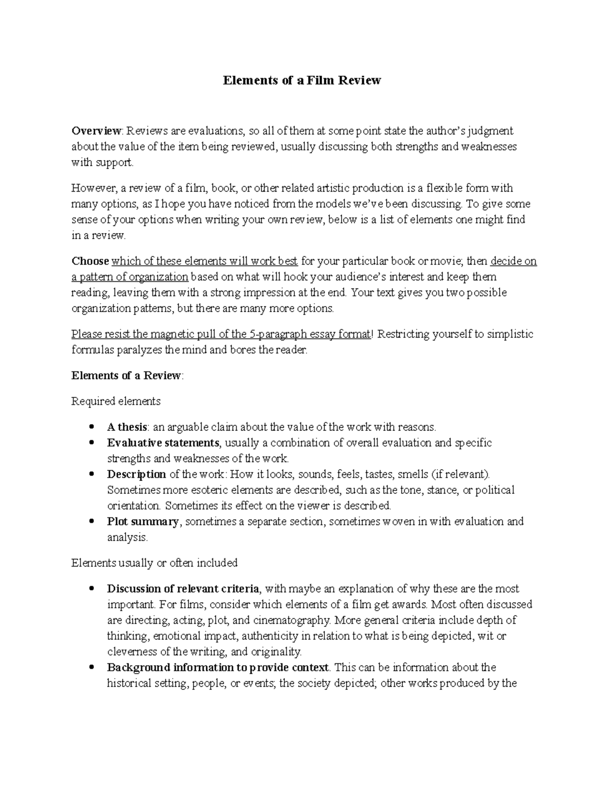 Elements of a Film Review: Structure & Approach for Effective Critique ...