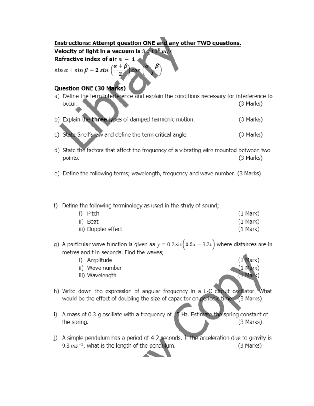 WAV1205 Waves and Optics Exam - Questions and Solutions - Studocu